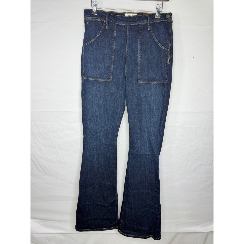 FRAME Le Flare de Francoise Jeans Womens 31 Dark Wash High Rise Patch Pocket